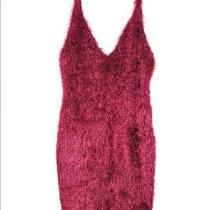 Burgundy Faux Fur Mini Dress